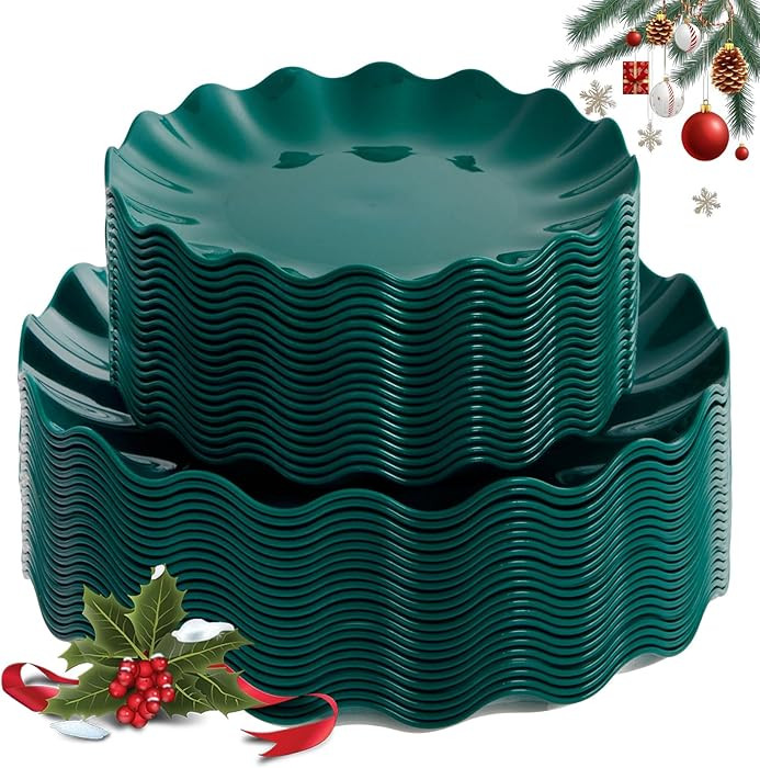 LIYH 50 Pcs Green Plastic Christmas Plates Reusable - Christmas Plastic Plates Unbreakable Holida... | Amazon (US)