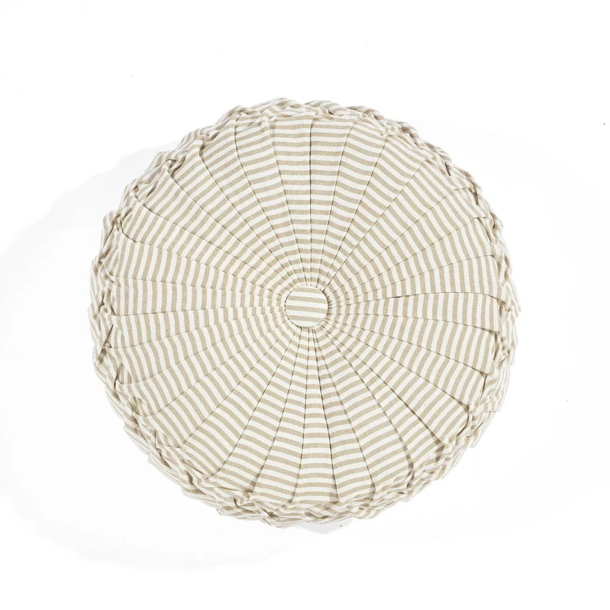 14" Farmhouse Ticking Striped Yarn Dyed Pleated Round Throw Pillow - Lush Décor | Target