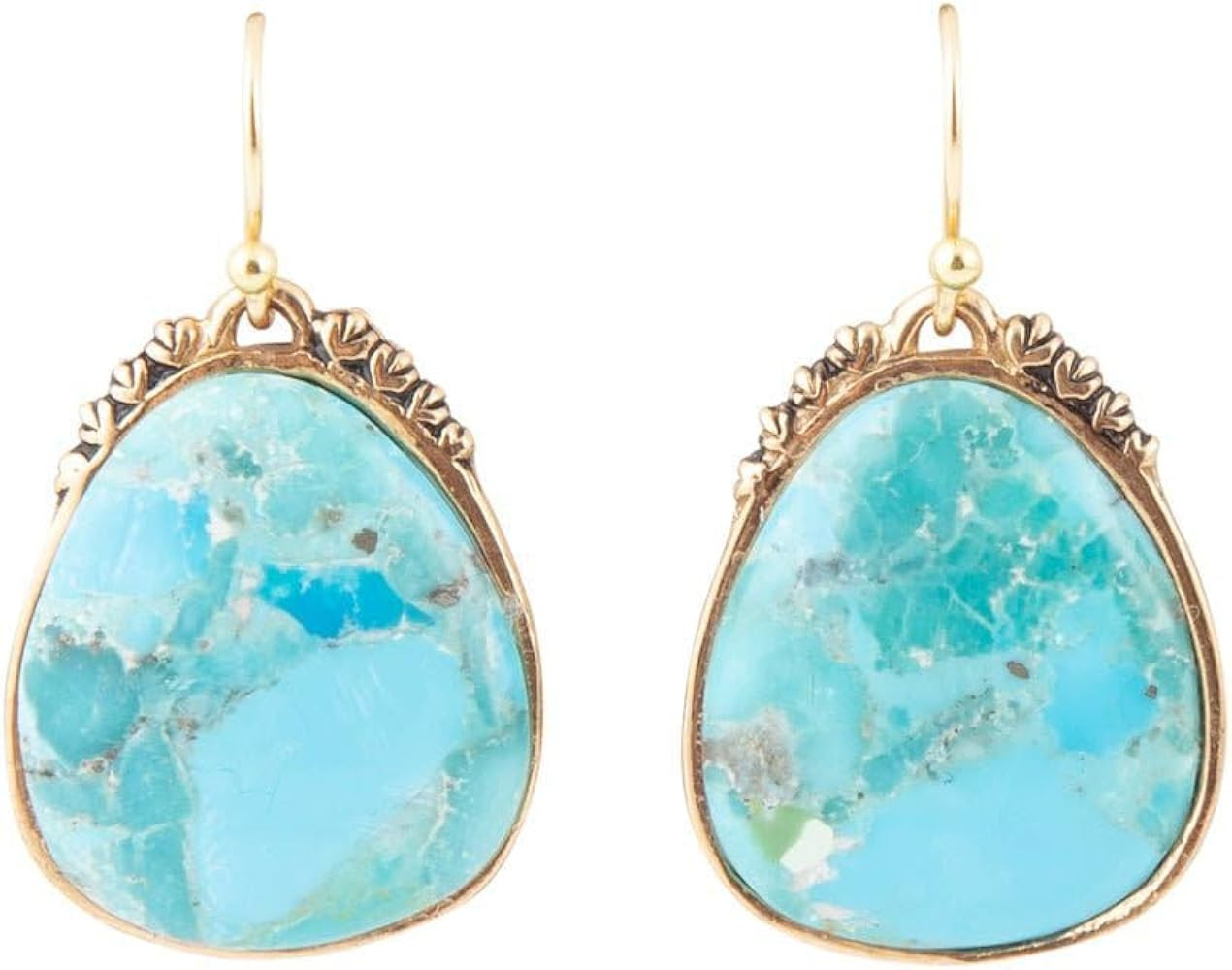 Barse Jewelry Agave Genuine Blue Turquoise and Golden Drop Earrings | Amazon (US)