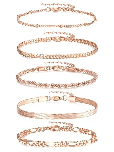 Amazon.com: Sahoottie Rose Gold Bracelets for Women, Dainty Rose Gold Plated Stackable Bracelet S... | Amazon (US)