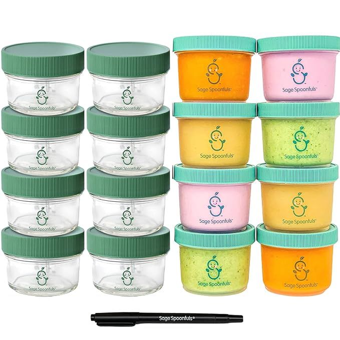 Sage Spoonfuls Baby Food Containers, 16-Pack, 4 Ounce Reusable Baby Food Jars with Airtight Lids,... | Amazon (US)
