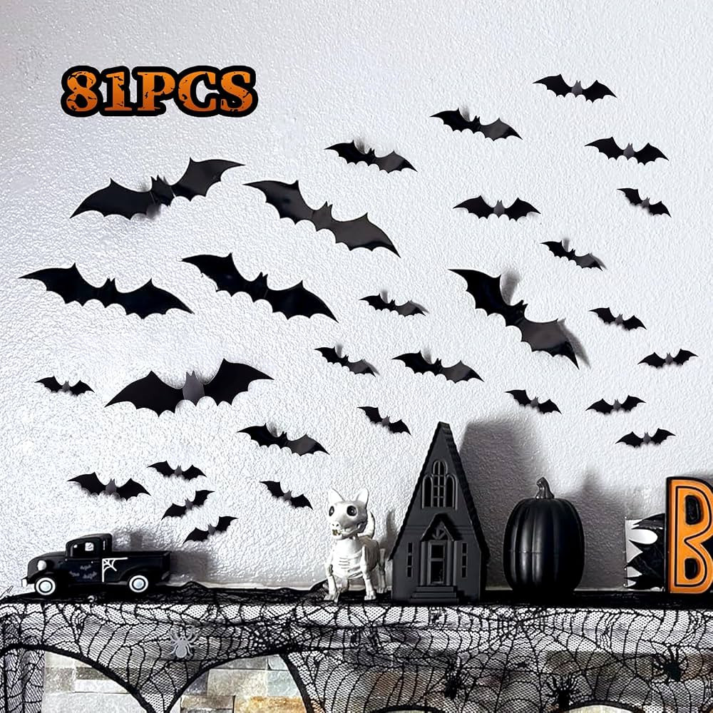 Bats Halloween Decorations-Halloween Bats Wall Decor-Halloween Party Decorations Indoor Outdoor S... | Amazon (US)