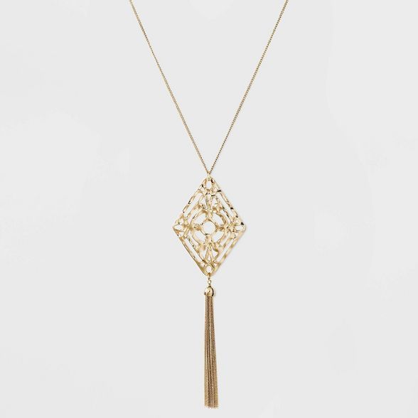 Filigree and Tassel Long Statement Necklace - A New Day™ Gold | Target
