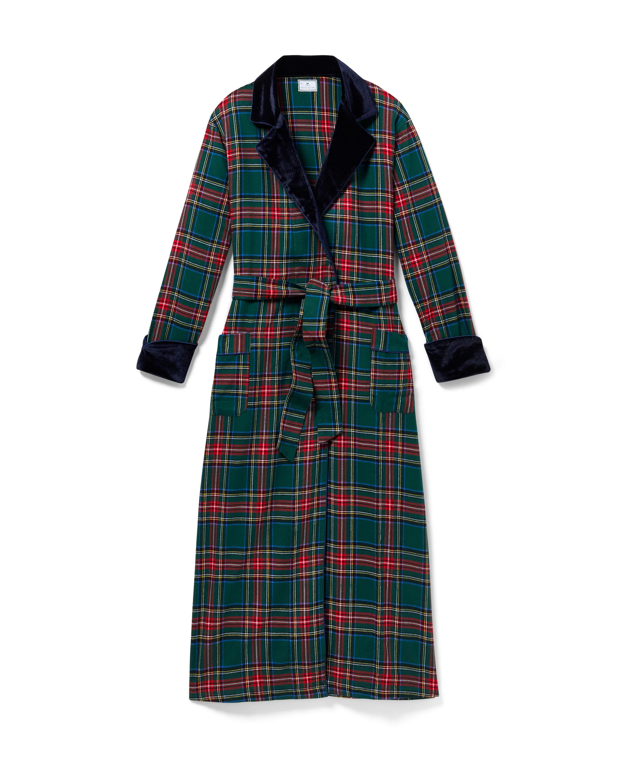 Women's Brushed Twill Velvet Trim Robe in Kensington Tartan | Petite Plume