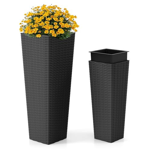 HAPPYGRILL Rattan Tall Planter Set of 2 with Removable Inner Trays | Amazon (US)