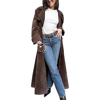 utcoco Womens Faux Suede Long Trench Coat Notched Lapel Double Breasted Pea Coat Overcoat with Be... | Amazon (US)