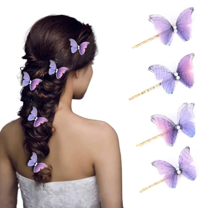 Bartosi Hair Clips Butterfly Hair Barrettes Purple Fabric Fashionable Bobby Pins Pearl Decorative... | Amazon (US)