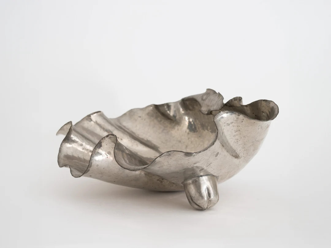 Large Italian Clam Shell Form Pewter Serving Bowl, Vintage Handmade Seashell Shape Metal Dish Vid... | Etsy (US)