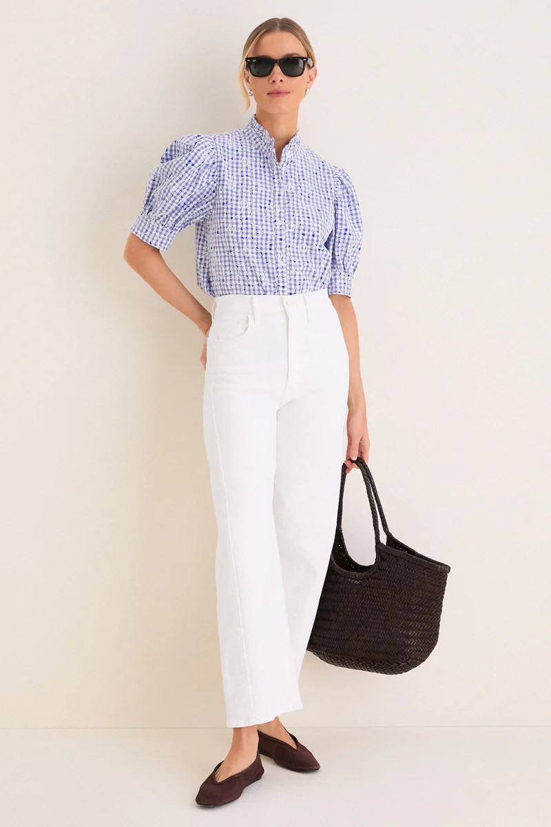 Blue Embroidered Gingham Louisa Blouse | Tuckernuck (US)