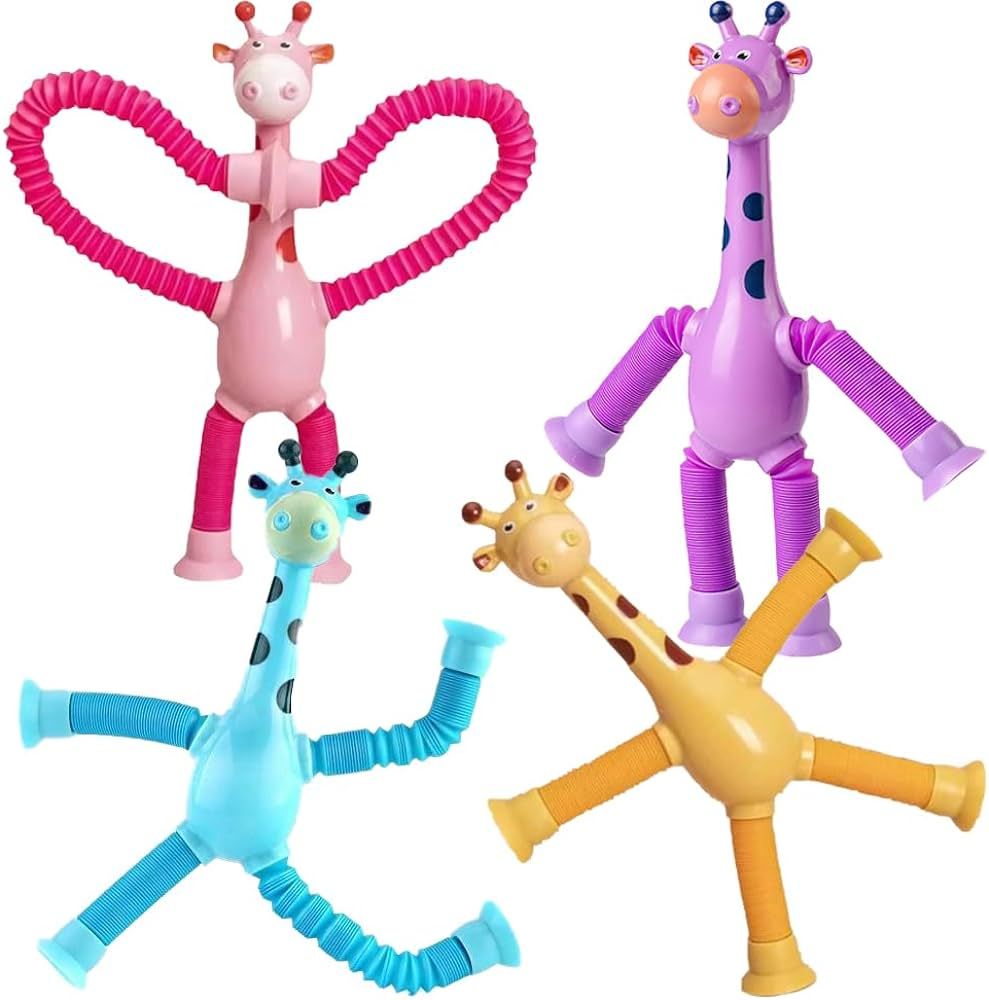 Zasnynua 4 Pack Giraffe Telescopic Suction Cup Toys, Shape Changing Telescopic Tube Fidget Toys, ... | Amazon (US)