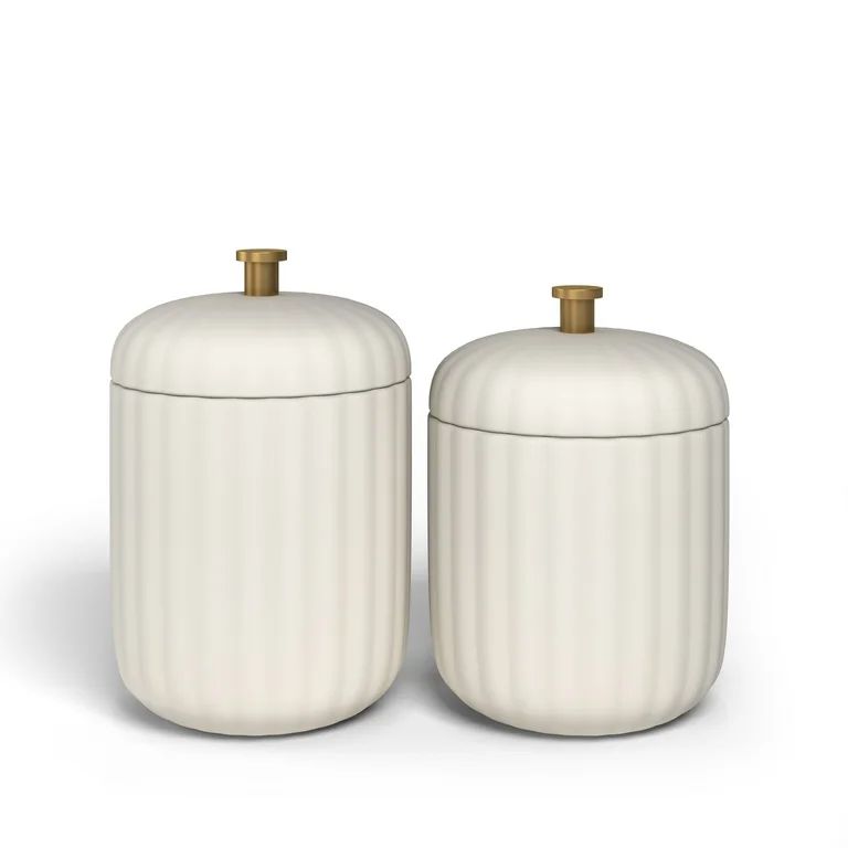 Beautiful Fluted Stoneware 2-Piece Vanity Jar Set by Drew Barrymore, Off White | Walmart (US)