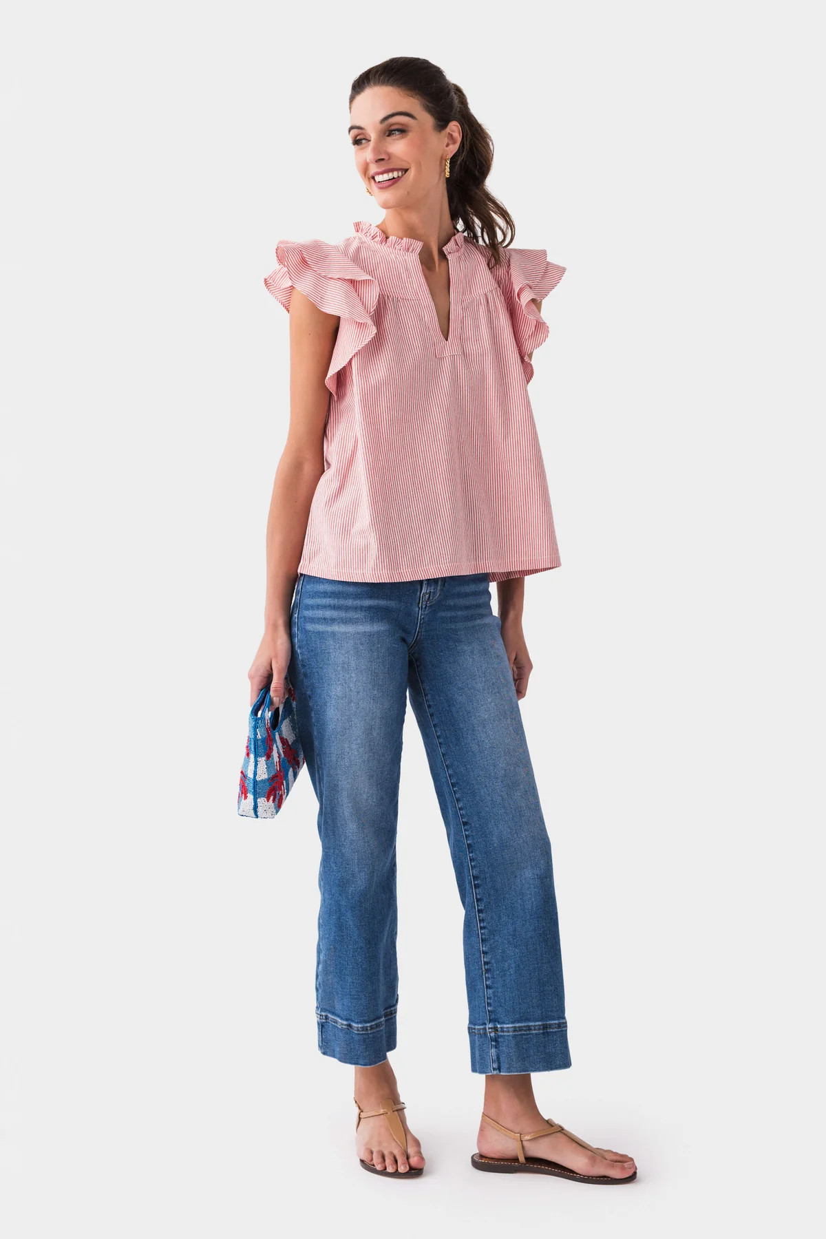 Eesome Striped Notched V-Neck Collar Top | Social Threads