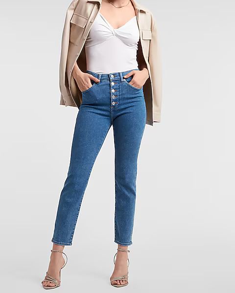 High Waisted Button Fly Slim Jeans | Express