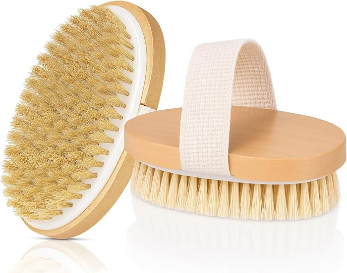 2-Pack Dry Body Brush – Natural Boar Bristles, Ergonomic Cotton Strap – Smoothes Skin, Reduce... | Amazon (US)