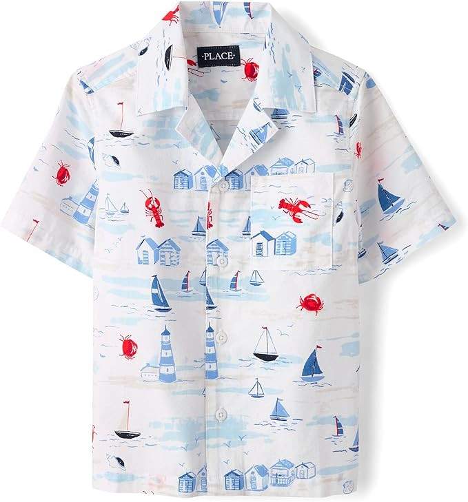 The Children's Place Boys' Short Sleeve Poplin Button Down Shirt | Amazon (US)