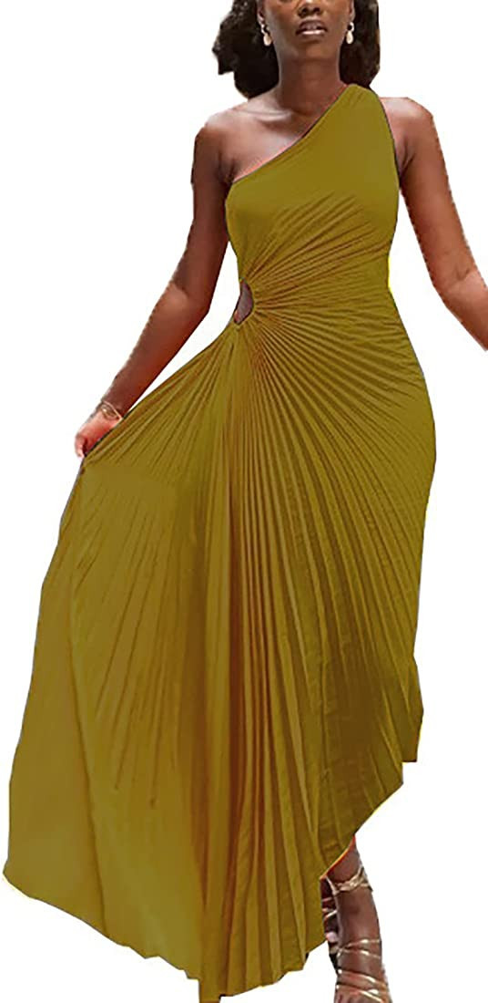 Ecirod Womens Summer Maxi Dress 2023 Sexy One Shoulder Sleeveless Formal Boho Pleated Dresses | Amazon (US)