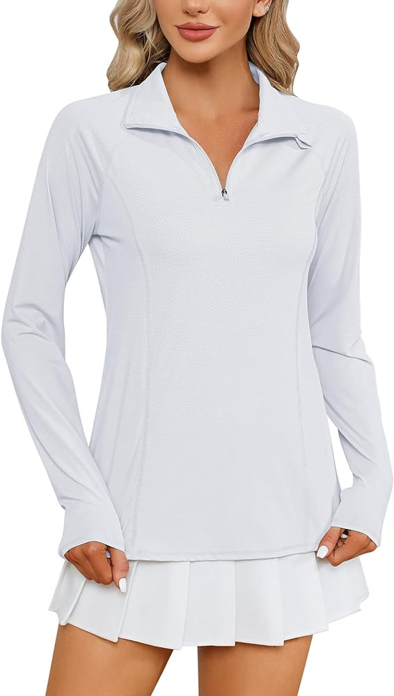 LOMON Women Long Sleeve Shirts Sun Protection 1/4 Zip Summer Quick Dry Hiking Shirts Quarter Zip ... | Amazon (US)