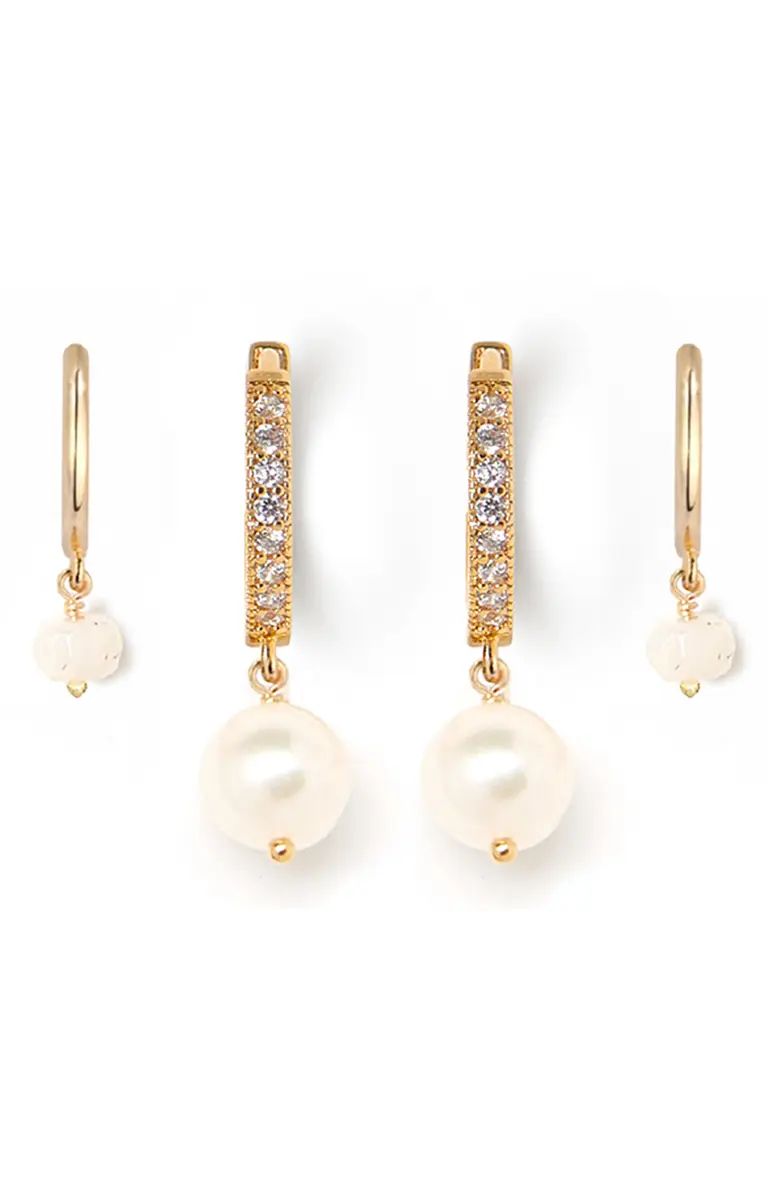 Set of 2 Freshwater Pearl Huggie Earrings | Nordstrom