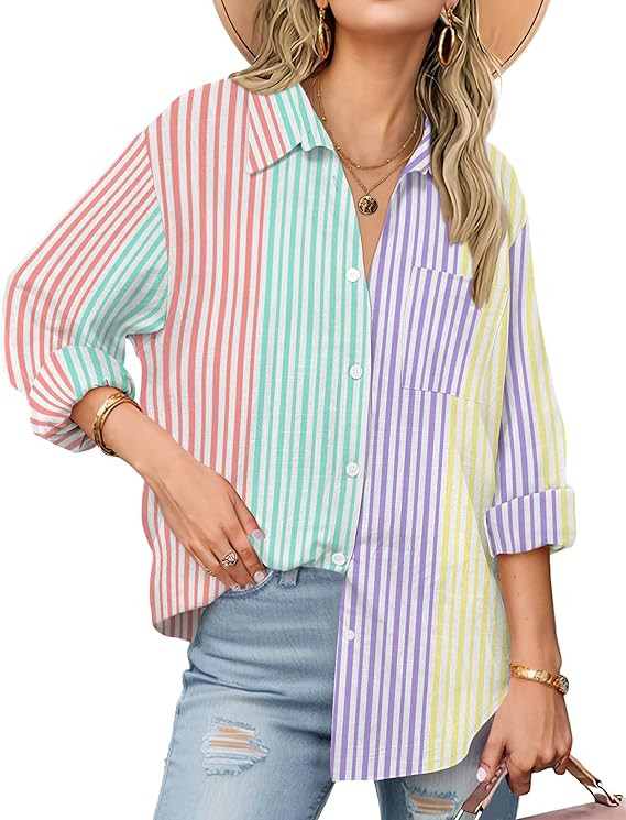 Zeagoo Womens Button Down Shirts Long Sleeve Cotton Gauze Tops Casual Collared Blouses Loose Fit | Amazon (US)