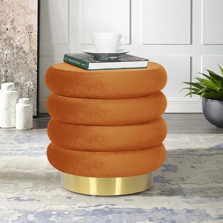 Adeco Modern Round Velvet Ottoman Upholstered Footrest Makeup Stool | Bed Bath & Beyond