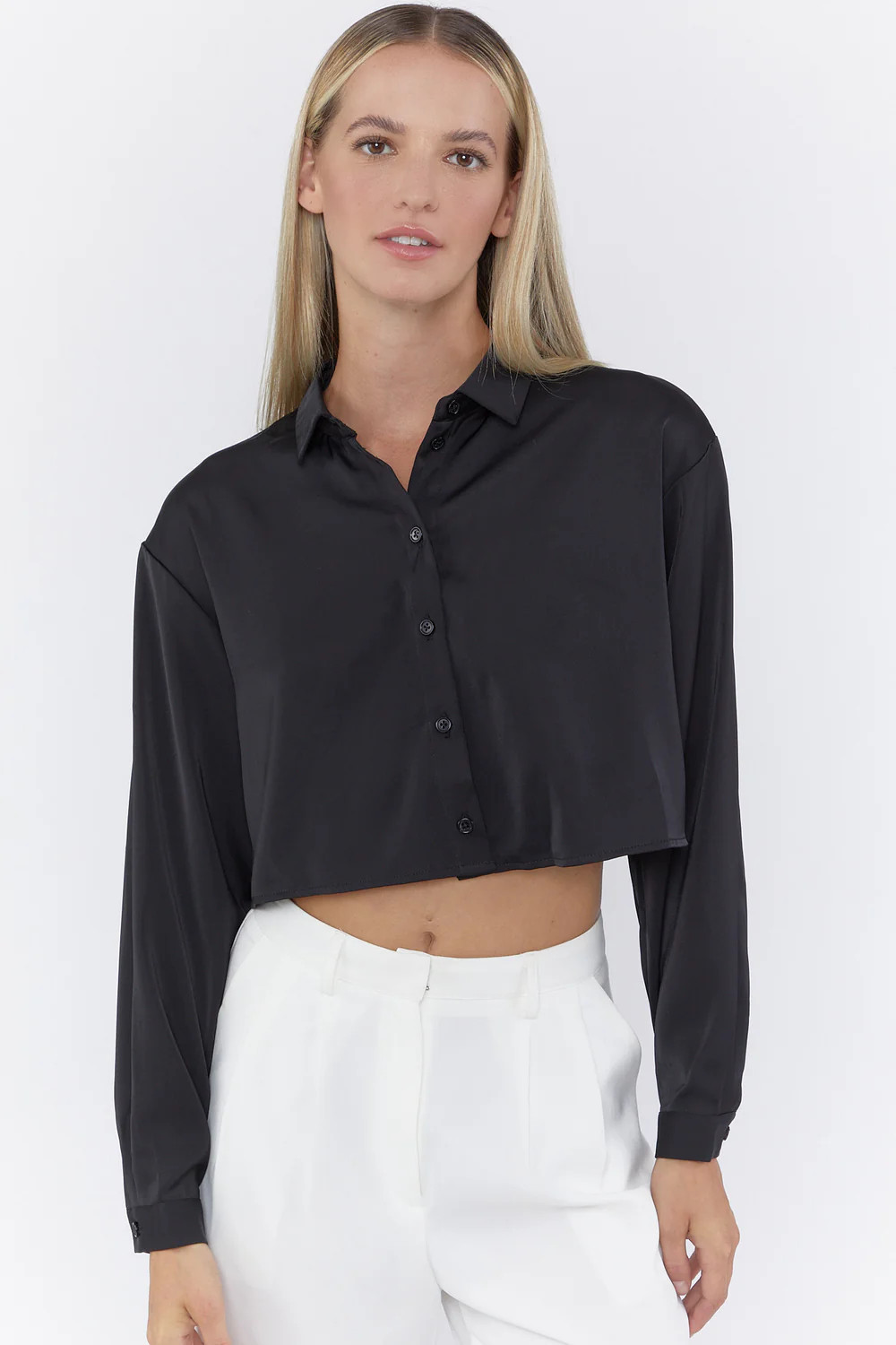 Satin Button-Front Cropped Shirt | Forever 21 CA