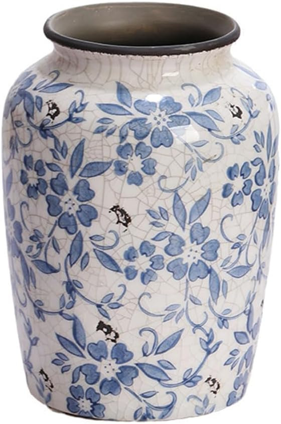 Blue and White Vase Vintage Ceramic Terracotta Pottery Vase Flower Home Office Bedroom Bookshelf ... | Amazon (US)
