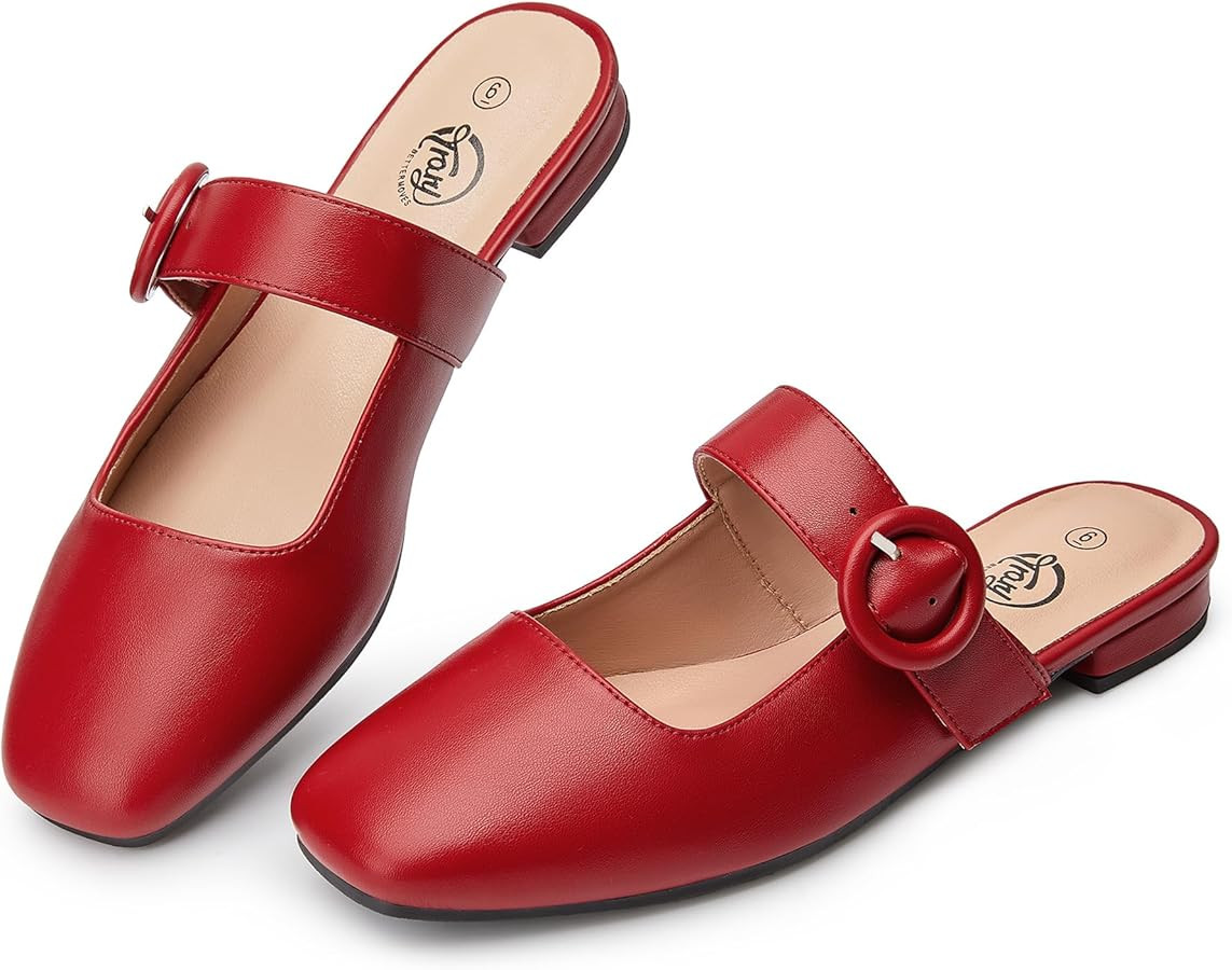 Trary Mules for Women Mary Jane Mules with Adjustable Buckle Flats for Women Slip On Shoes Loafer... | Amazon (US)
