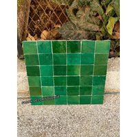 Handmade Emerald Green Moroccan Zellige Tile Clay Terracotta, Fez Design | Etsy (US)