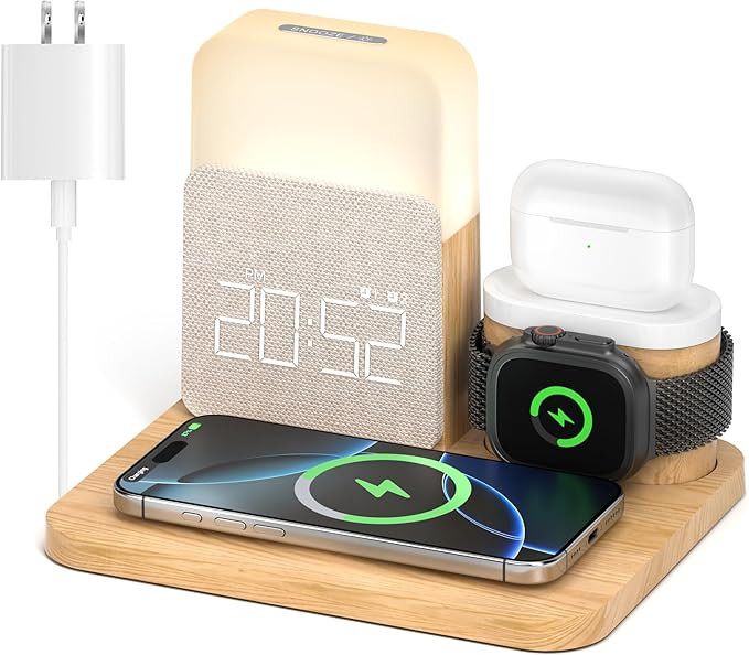 Alarm Clock Charging Station for Bedrooms, 7 in 1 Wireless Charging Station, Magnetic Charger wit... | Amazon (US)