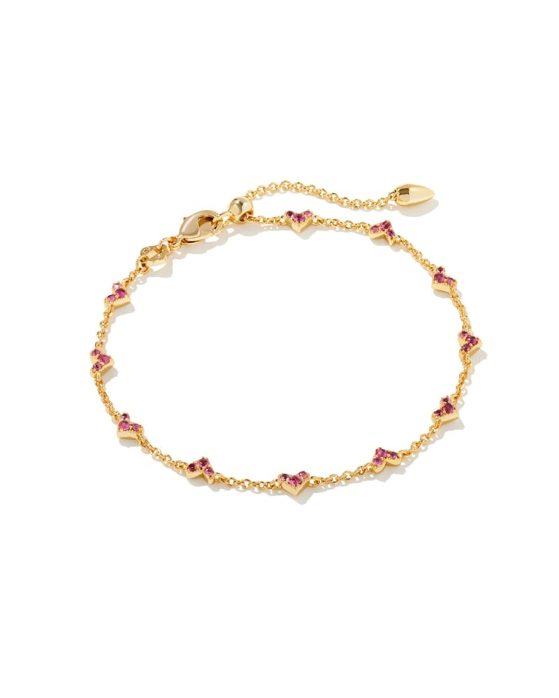 Kendra Scott Haven Gold Crystal Heart Delicate Chain Bracelet in Pink Crystal | Nanogems | Kendra Scott