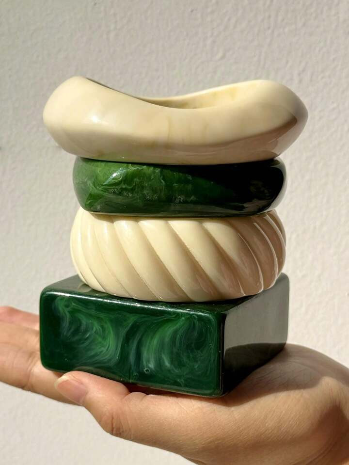 1pc Green White Asymmetrical Square Wide Resin Bracelet Autumn Winter Fashion Chunky Jewelry New Elegant Bangle | SHEIN