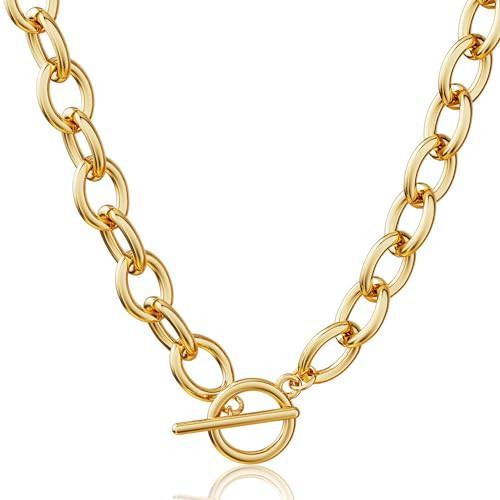 CHESKY Chunky Gold Necklace for Women, Trendy 14K Gold Plated Paperclip Chain Necklace Thick Toggle Necklaces Non Tarnish Jewelry | Amazon (US)