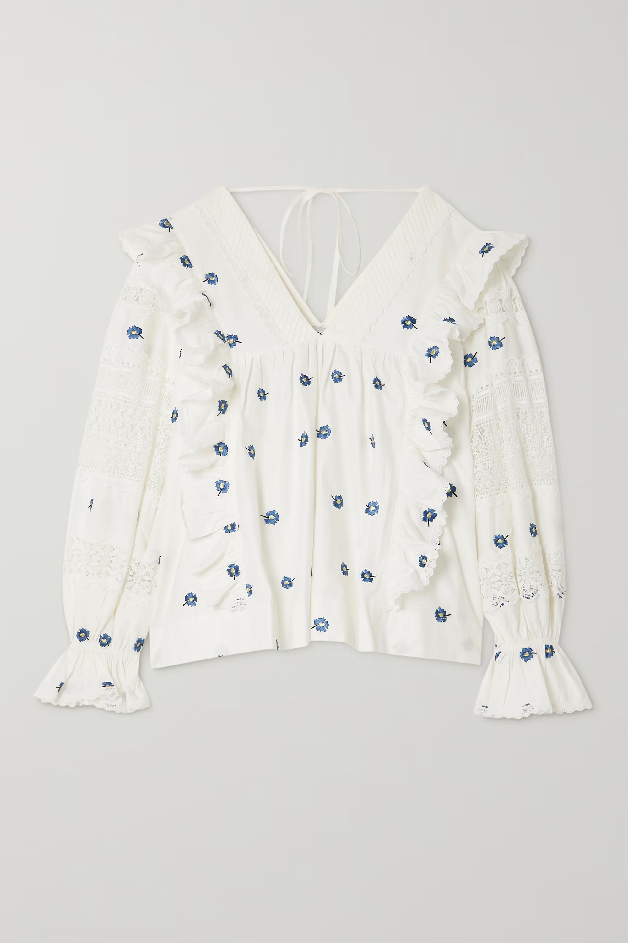 Carla ruffled embroidered lace-trimmed cotton-poplin blouse | NET-A-PORTER (US)