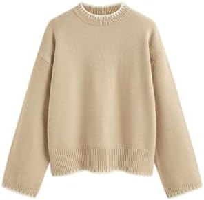 CIDER Womens Sweater Long Sleeve Split Hem Color Block Crew Neck Tops Fall Outfits | Amazon (US)