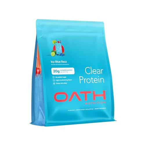 Oath Nutrition Clear Whey Isolate Protein Powder, ICY Blue Razz, 20g Complete Protein per Serving, No Added Sugar, Grass-Fed, 18 Servings | Amazon (US)
