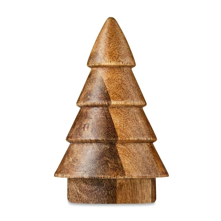Brown Mango Wood Christmas Tree Tabletop Decoration, 4.5 in, by Holiday Time | Walmart (US)