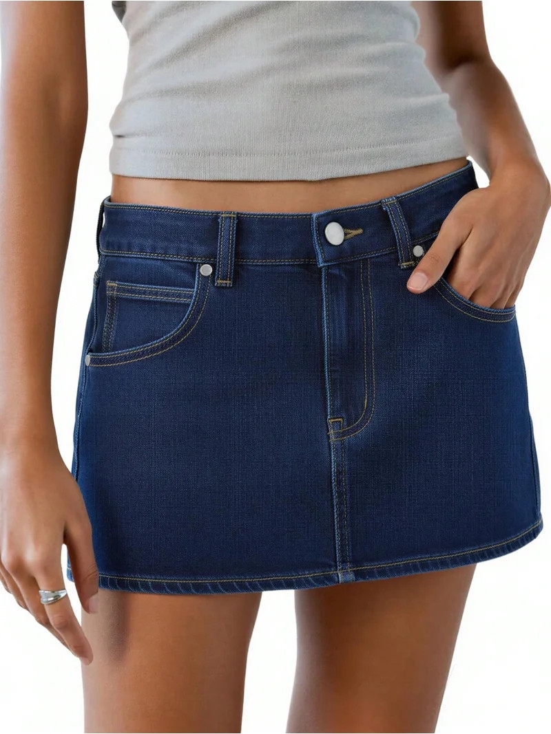 EMMIOL Women's Stretchy Mid-Waist Mini Denim Skort Skirt Y2K Vintage Casual Jean Skirt with Pocke... | Walmart (US)