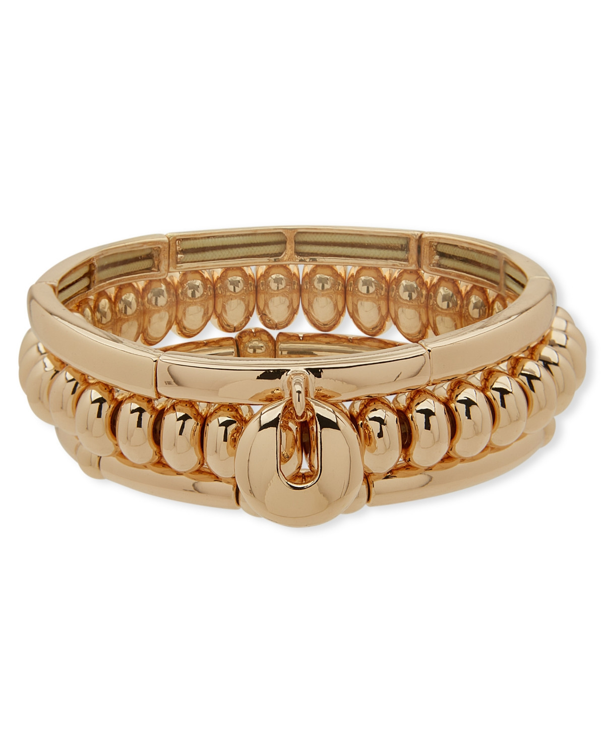 Anne Klein Gold-Tone 3-Row Puff Dome Stretch Bracelet - Gold | Macy's