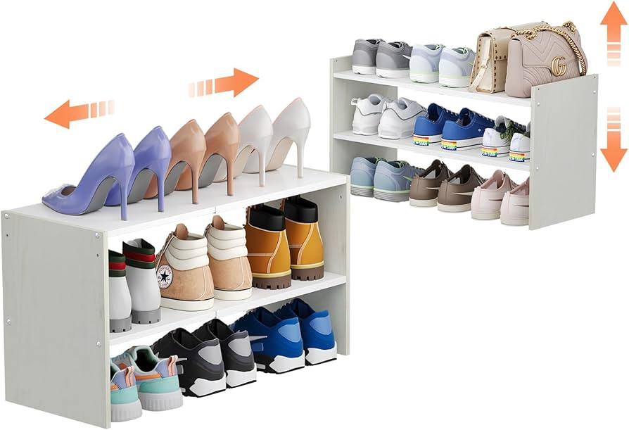 X-cosrack 2 Pack 2-Tier Shoe Rack Organizer for Closet, Expandable and Adjustable White Shoe Rack... | Amazon (US)
