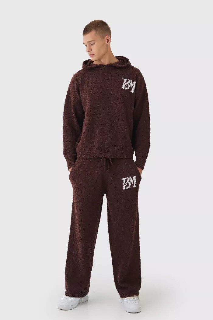 Brushed Boucle Knitted Branded Hooded Tracksuit | Boohoo.com (UK & IE)