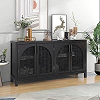 Merax Black Modern Wood Buffet Sideboard with Rattan Doors Farmhouse Free Standing Storge Cabinet Co | Amazon (US)