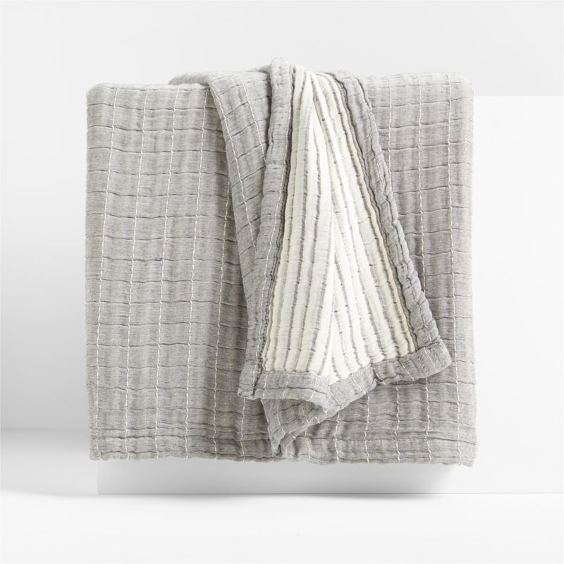 Organic Cotton Gauze Grey Full/Queen Bed Blanket + Reviews | Crate & Barrel | Crate & Barrel