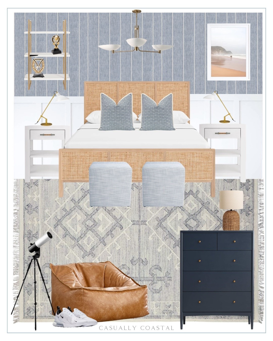 Teen Boy Bedroom 

Coastal bedroom, navy blue wood tall 5 drawer dresser, crate and barrel furniture, platform bed, coastal bed, wayfair bed, pottery barn wallpaper, coastal wallpaper, faux leather bean bag lounger, adjustable metal table lamp, cube ottoman, quince lamp, coastal lamp, seagrass table lamp, chandelier, solid wood nightstand, 3 tier wall shelf, Etsy wall art, framed ocean surf print, coastal wall art, Etsy pillow covers, telescope, coastal rug, bedroom rug, Serena & lily rug, Nike men’s air max shoes, wood dresser, kids dresser

#LTKHome #LTKKids