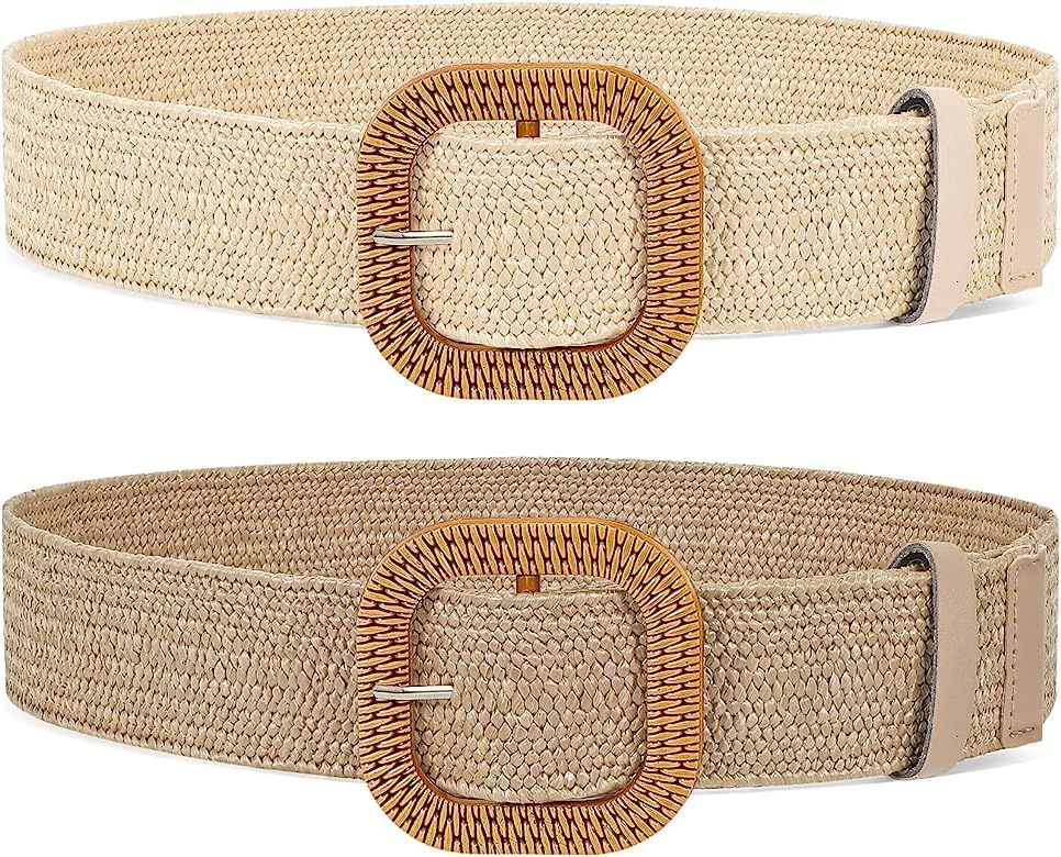 XZQTIVE Woven Belt for Women Straw Elastic Stretch Waist Belt Boho Belts Ladies Summer Beach Dres... | Amazon (US)