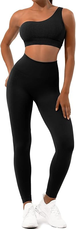 Sportneer Workout Sets for Women 2 Piece, Ribbed Seamless Sports Bra Matching Gym Yoga Outfits | Amazon (US)