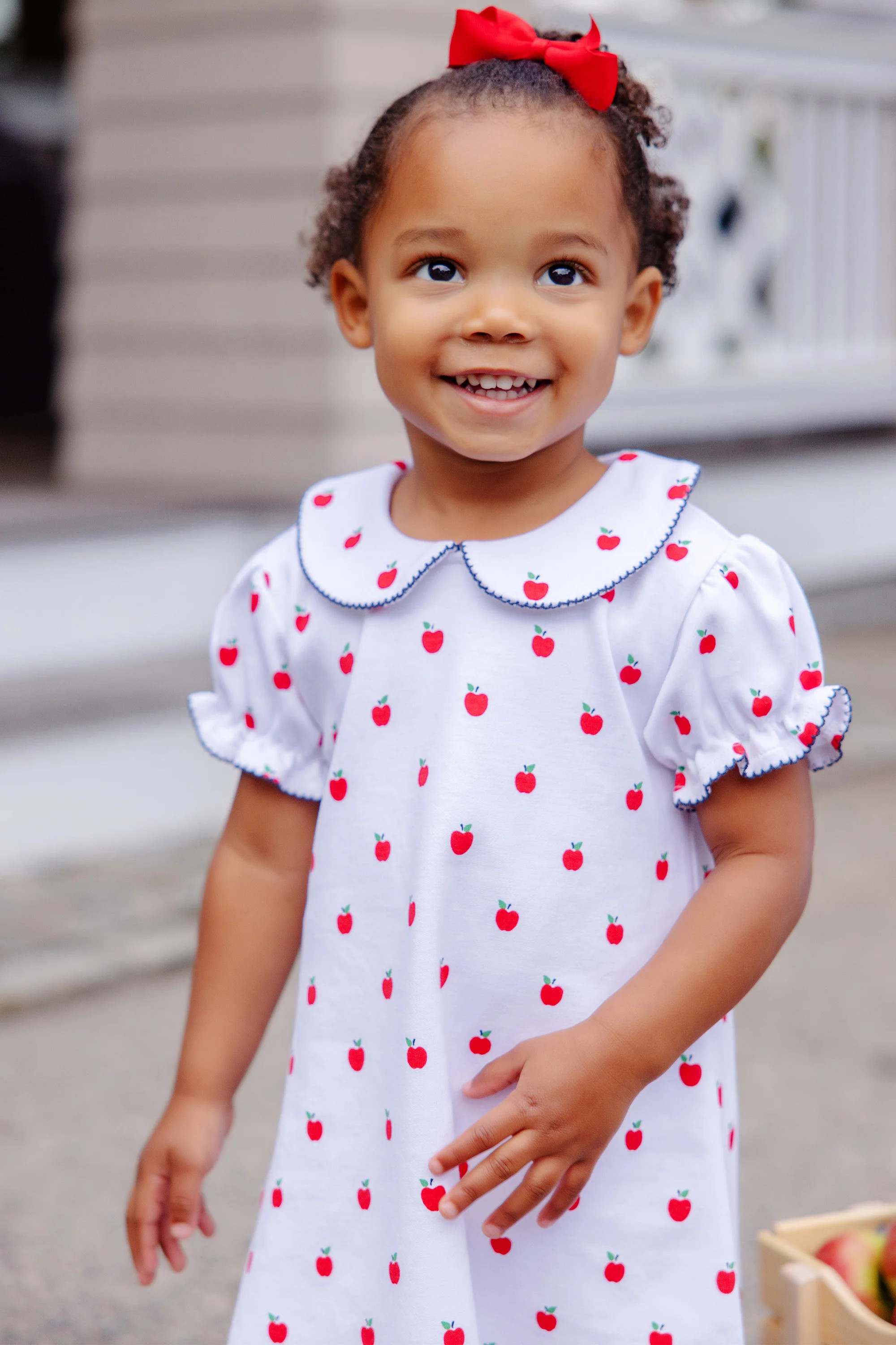 Maude's Peter Pan Collar Dress - Egerton Apples with Nantucket Navy | The Beaufort Bonnet Company