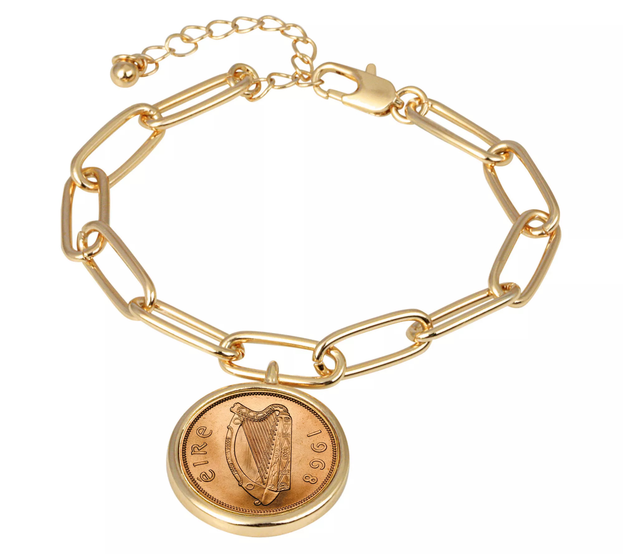 Irish Penny Coin Goldtone Elongated Link Bracel t - QVC.com | QVC