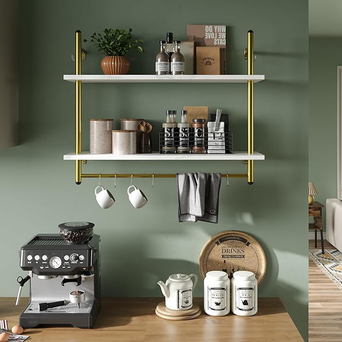Bestier Floating Shelving 31" Kitchen Wall - Mounted Shelf with Towel Bar Hooks Coffee Bar Shelf ... | Amazon (US)