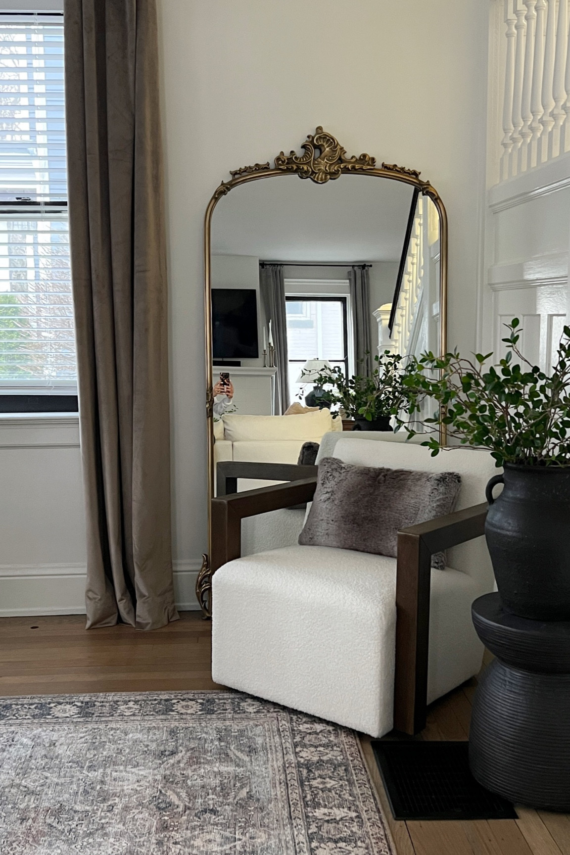 RH and Arhaus style refresh with Arhaus Amelie Mirror, Boucle Swivel Chair and lush velvet curtains 

#LTKFind #LTKhome #LTKSale