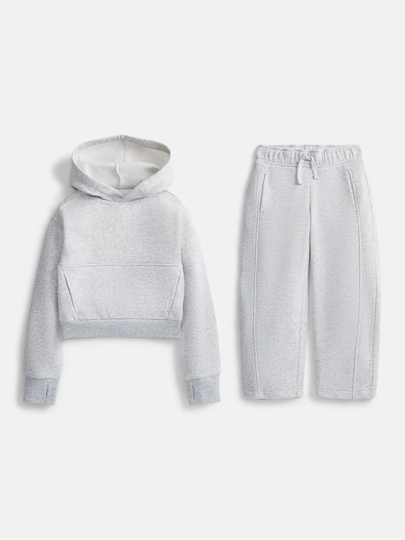 Athletic Works Girls Fleece Sweatshirt and Barrel Leg Pants, 2 Piece, Sizes 4-18 & Plus | Walmart (US)
